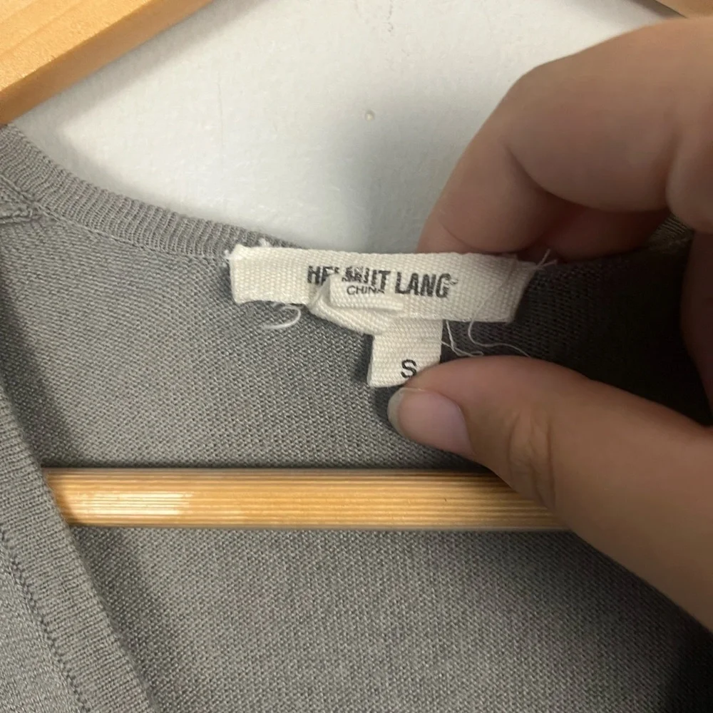 Helmut Lang Gray Thin Slub V-Neck Sweater Size Small